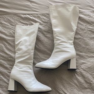 Tall White Faux Snakeskin Boots